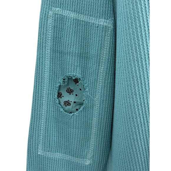 NWT Free People Aqua Henley Distressed Relaxed Thermal |  Coastal Boho Grunge M - Picture 12 of 16